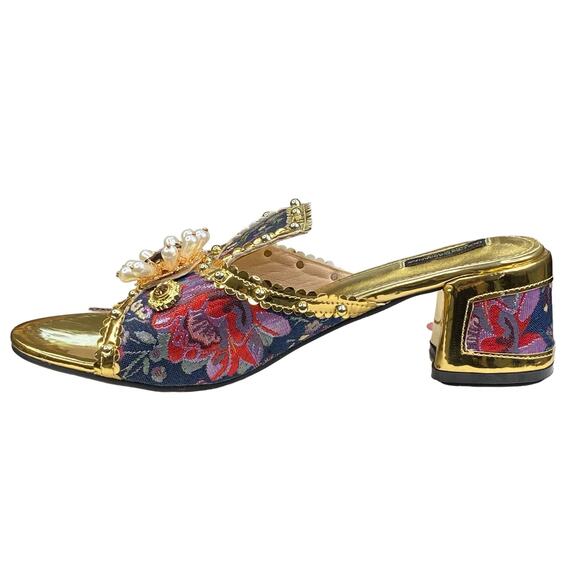 Dolce & Gabbana Women's Baroque Embellished Multicolor Sandals Pumps Size US 8 - Picture 2 of 13